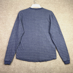 Marine Layer Mens M/L Marge Henley Shirt Blue Striped Long Sleeve Cotton