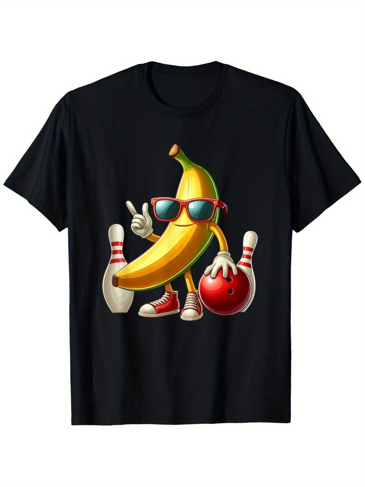 Banana Glasses Playing Bowling Funny Fruit Sport Player T-Shirt, Cotton Ban