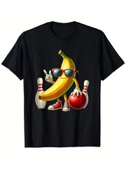Banana Glasses Playing Bowling Funny Fruit Sport Player T-Shirt, Cotton Ban