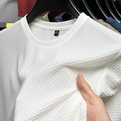 Men’s Ice Silk Short Sleeve T-shirt Mesh Tees Round Neck Breathable Top Pullover