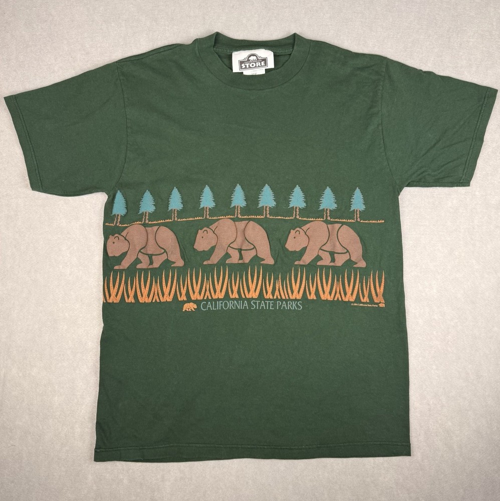 VTG California State Parks Grizzly Bear T Shirt Green Nature Graphic Large 90s