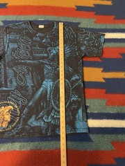 Vintage Aztec Warrior DOUBLE SIDED All Over T Shirt Mexican LATINO Medium