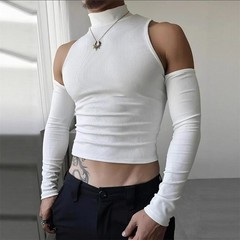 Mens Cold Shoulder Top Casual Pullover Skinny Long Sleeve T-Shirt Sexy Crop Tops