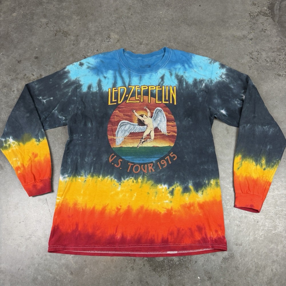 Led Zeppelin T Shirt Mens Large Multicolored Long Sleeve Tie Dye Flaws Preowned