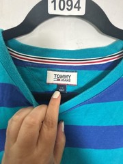 Tommy Jeans Signature Script Striped T-Shirt Blue Teal