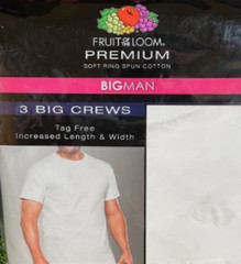 3 Pack Fruit of the Loom Premium Big Man Crew Neck 3XB T-Shirts White Mens NEW