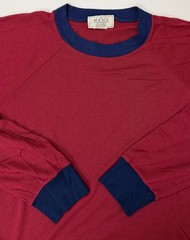 Vintage 90s Raglan Shirt Men Large Tall LT Minimal Ringer Burgundy Silky Acrylic