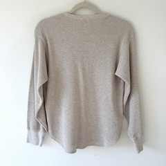 Uniqlo Waffle Knit Shirt Mens XS Beige Crewneck Neutral Long Sleeve Short Hem