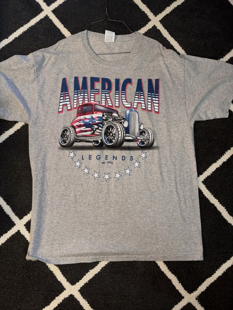 Fruit of the Loom HD Cotton Men’s L Gray Graphic Tee “American Legends”