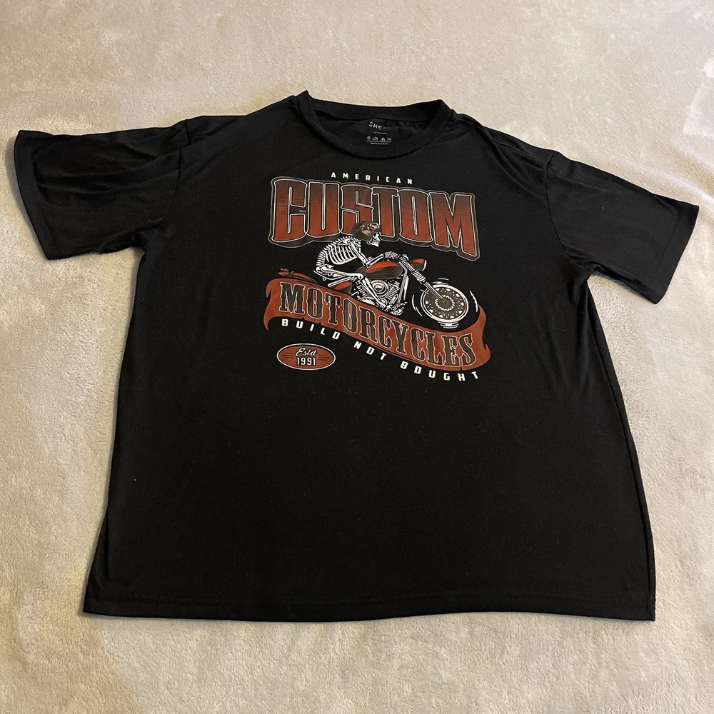 Motorcycle Shirt Men Small Black Graphic Lightweight Workout Streetwear Gym Tee