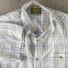 Marsh Wear Pocket Shirt Ride the Tide Fish Southern Mens M Blue/Beige Nylon/Poly
