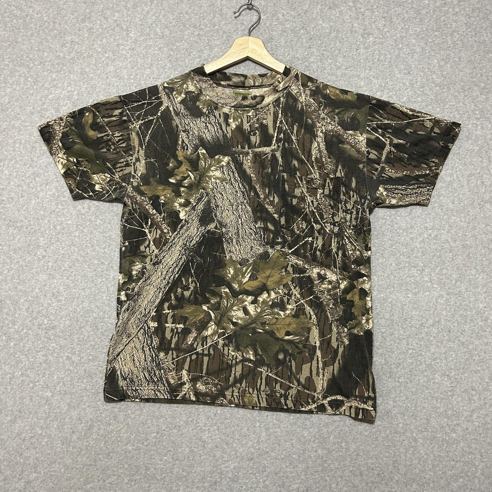Vintage Mossy Oak T Shirt Mens M Brown Camo Classics Pocket Hunting Outdoor