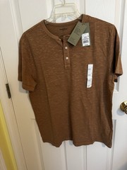 Goodfellow & Co Men’s L Brown Solid Henley Neck Button Cotton Jersey T-Shirt