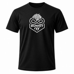 RUNHIT Eagle Infinity Logo T-Shirt Black Graphic Sports Fitness Tee