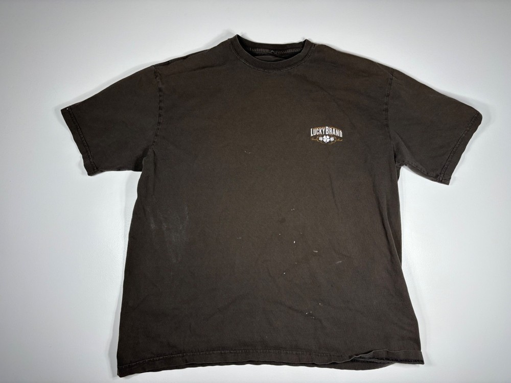Lucky Brand T Shirt Men No Tag Brown Graphic Print Americana Distressed Workwear