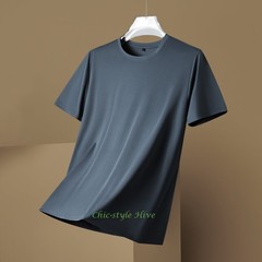 Summer fashion Men’s Silk T-Shirt Short Sleeve Luxury Soft Breathable Tee