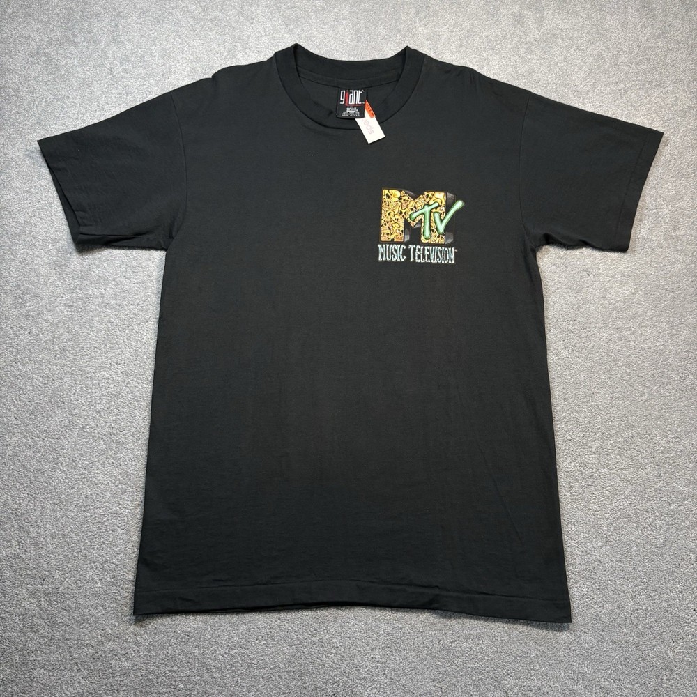 MTV 90s Single Stitch Black Skull Graphic DEADSTOCK Size L Vintage Giant Tag