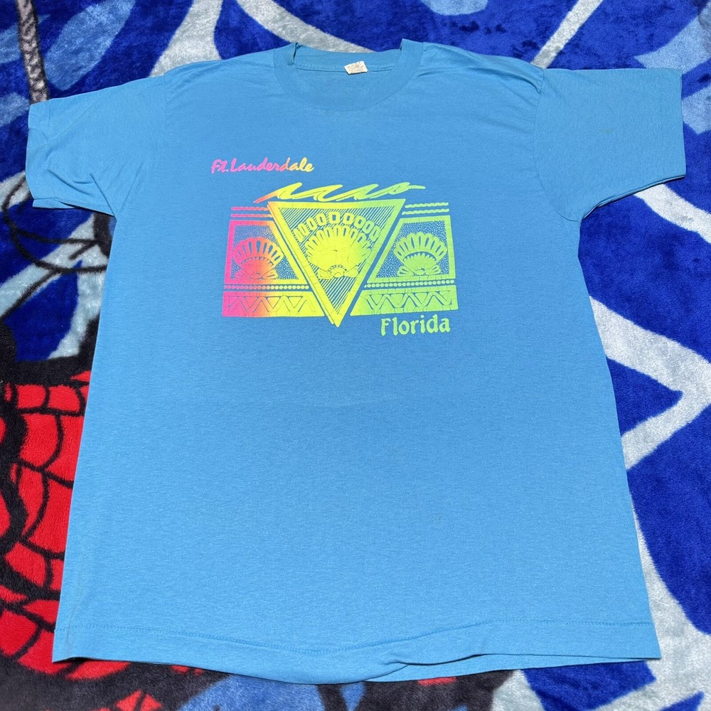 Vintage 1980s Fort Lauderdale Florida Rainbow Gradient Sea Shells T-Shirt Sz XL