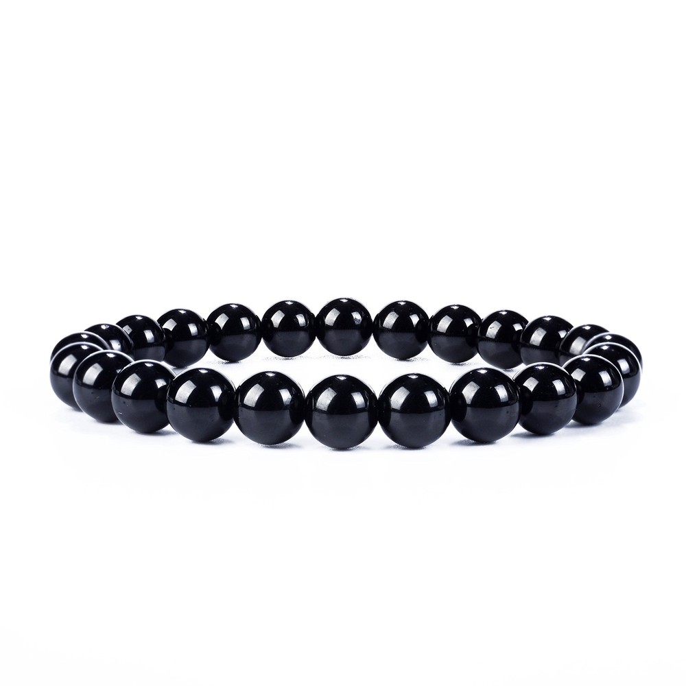 Black Tourmaline Beaded Bracelet – Genuine 8mm Gemstone Stretch Bracelet for …