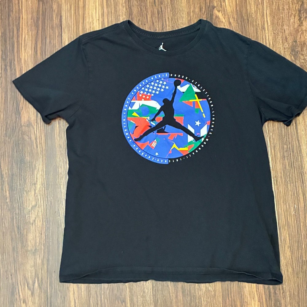 Nike Air Jordan Graphic T-Shirt Mens XL Black Jumpman World Flags Basketball Tee