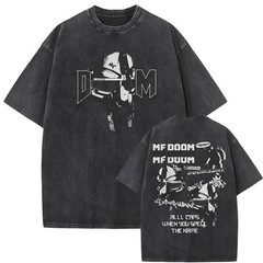 MF DOOM Washed Black Graphic T Shirt Hip Hop Rap Streetwear Unisex Tee