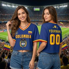 Custom Colombia Soccer Crop Top Jersey Personalized Name Number Women’s Football