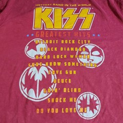 Kiss Tee Mens L 42/44 Burgundy Greatest Hits Graphic Band Vintage Official