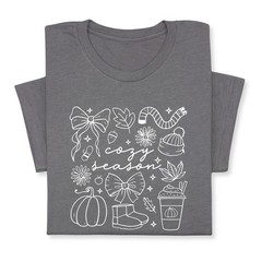 Cozy Season Fall Doodle T-Shirt, Pumpkin Coffee Autumn Graphic Tee
