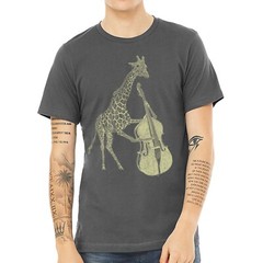 Giraffe Playing Bass T Shirt- Men’s Music Animal Tee- Guys Graphic Screen Print