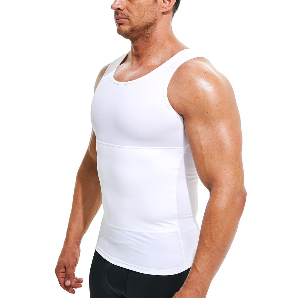 Mens Compression Shirt Slimming Undershirt Body Shaper Vest Workout Tank Tops…