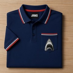 Fright Rags JAWS Blue Golf Polo Movie Shirt Embroidered 🦈 size LARGE