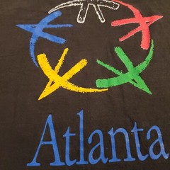 Vintage 90s XL Atlanta 1996 Olympics Games Art Logo T Shirt Sports Ringer Salem
