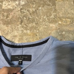 Rag And Bone Shirt Mens Medium Blue Short Sleeve Tee Peruvian Cotton Split Hem