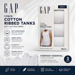 GAP Men’s Cotton Ribbed Tank Tops 3 Pack White Small Undershirt Classic Fit