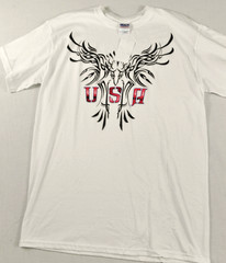 men’s Gildan size medium t-shirt crew neck white short sleeve cotton w/print