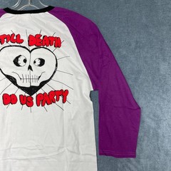 Volcom Till Death Do Us Party T Shirt Mens Medium White Purple Raglan Sleeve