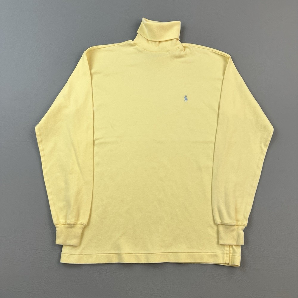 Vintage Ralph Lauren Shirt Mens Small Yellow Long Sleeve Tutrtleneck Preppy 90s