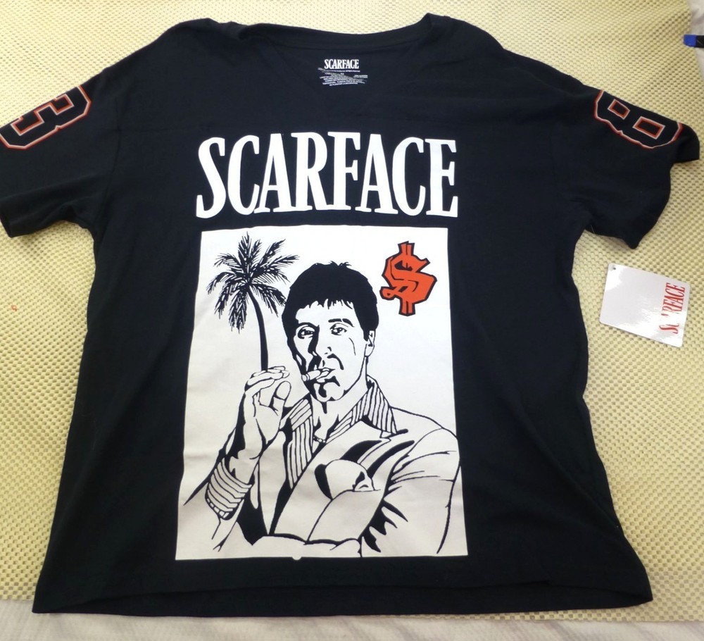 NWT Scarface Double Sided Graphic T-Shirt Medium Black Cotton 83 TM Miami Design