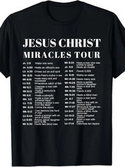 Jesus Christ Miracles Tour Print T-Shirt, 100% Cotton Crew Neck Tee
