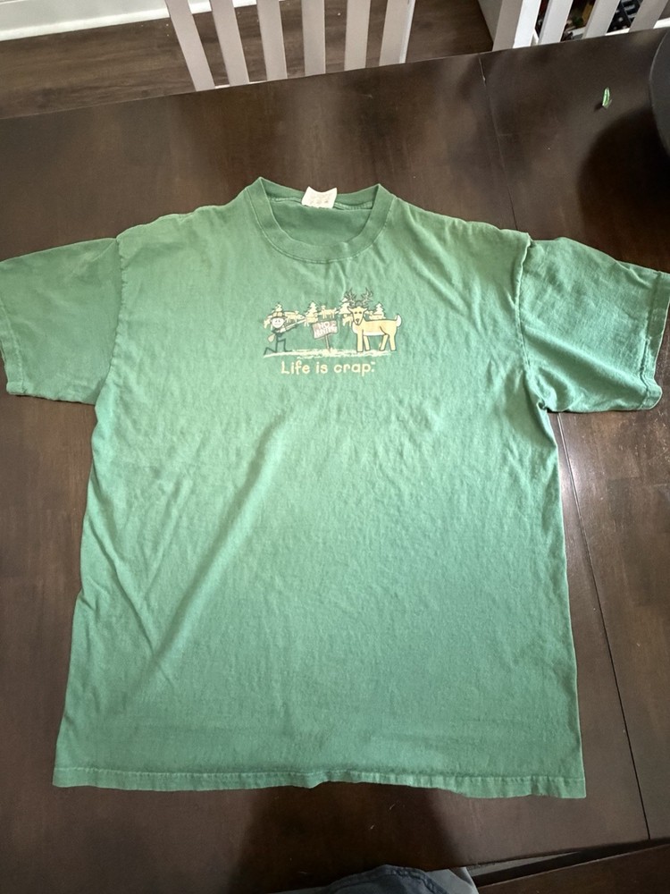 Life Is Crap Shirt Mens 2XL Green No Hunting Deer Graphic Funny Tee Outdoor