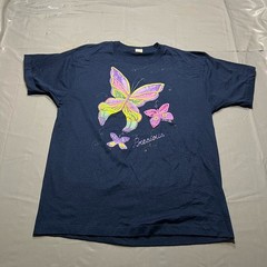 Vintage Butterfly T Shirt 1989 Single Stitch Screen Stars PolyCotton Navy M Fit