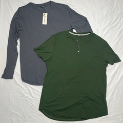 JMIERR Men’s XL Ribbed Shirts SET OF 2: Long Sleeve Grey & Short Sleeve Green