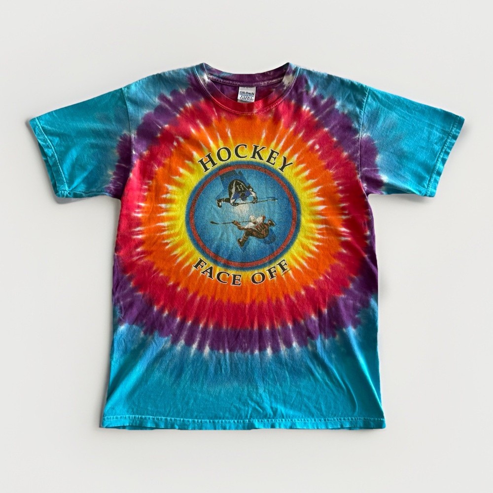 Vintage Pure Sports Hockey Face Off Tie Dye T-Shirt Size Medium