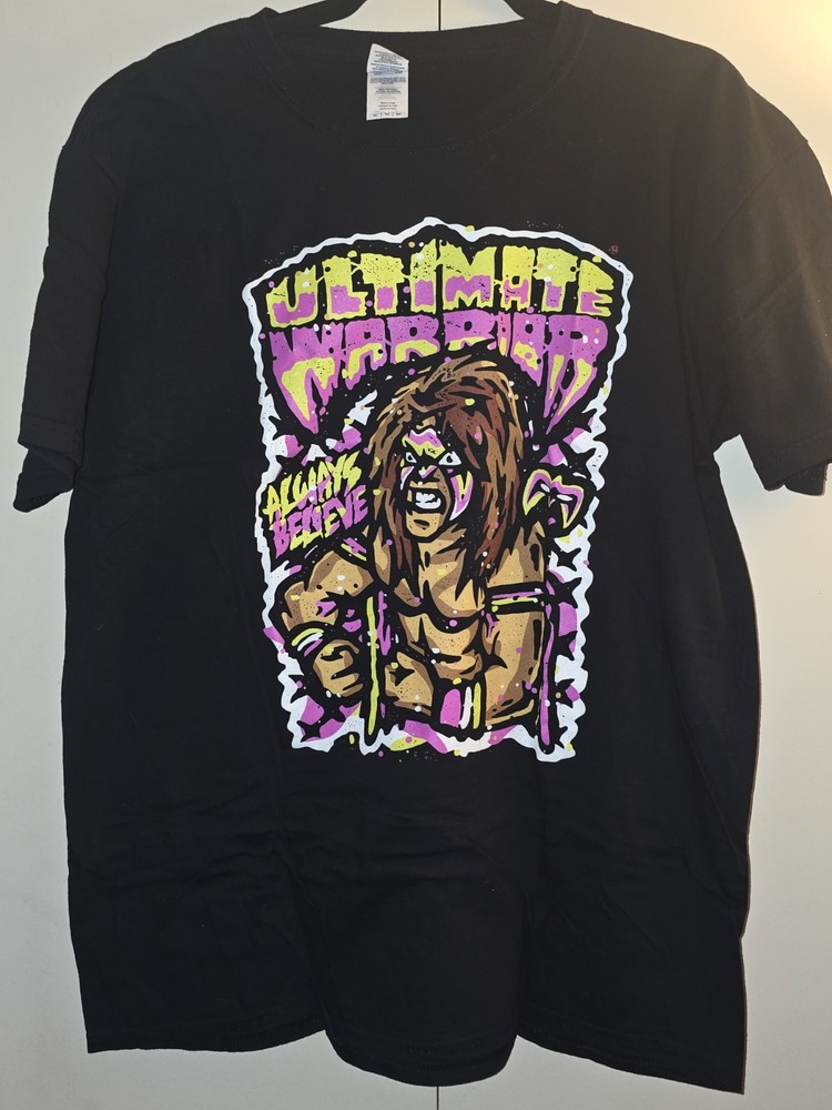 WWF WWE Ultimate Warrior T-Shirt Men’s XL Always Believe Cartoonish Graphic