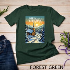 Christmas Church in the Mountains A Peaceful Scene #1 Funny Unisex T-shirt