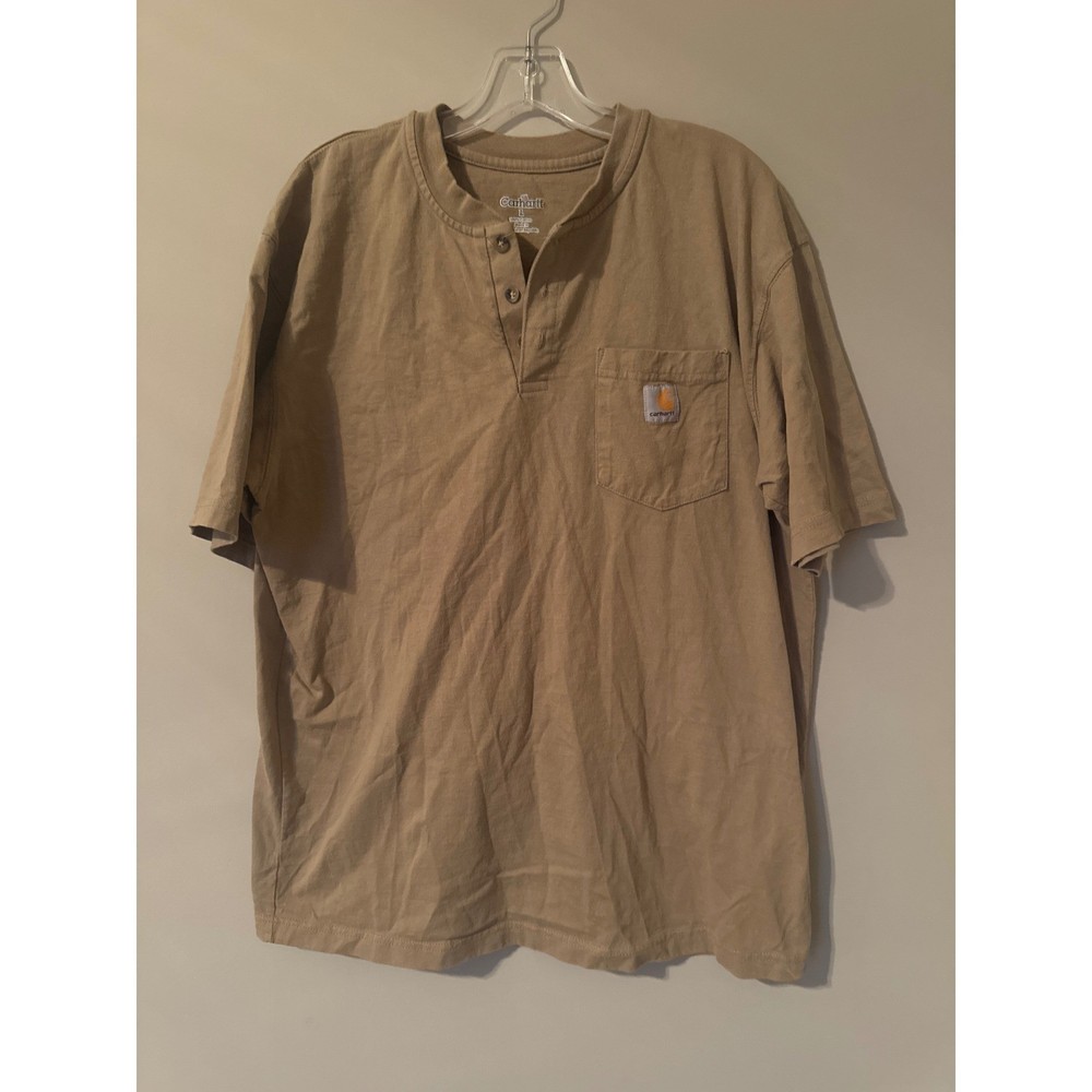 Carhartt K84 Mens Henley Pocket T-Shirt Desert Tan Cotton Work Shirt Large