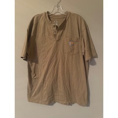Carhartt K84 Mens Henley Pocket T-Shirt Desert Tan Cotton Work Shirt Large