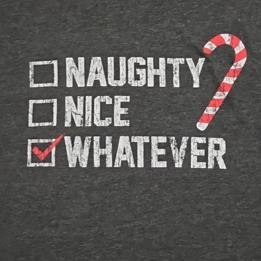 Holiday Time Men’s Gray “Naughty Nice Whatever” Short Sleeve Shirt – Size XL