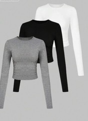 3pcs Solid Crop Tee Size Medium (Black, White, Grey)