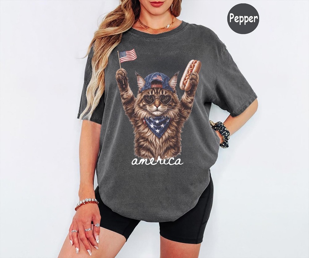 Patriotic Cat Vintage Retro Shirt 4th July Cat Lover Independence Day Gift Tee